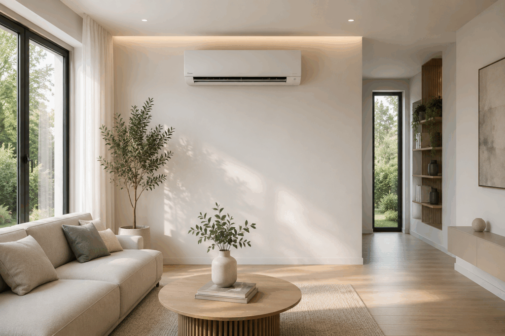 Moderne Klimaanlage in einem hellen Wohnraum
